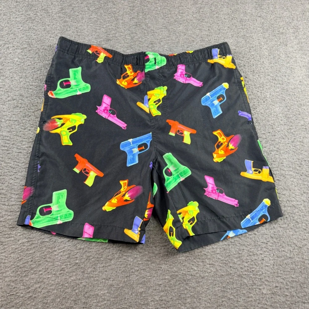Brooklyn‎ Cloth Volley Shorts Men's Small Black Neon Water Gun Print Swim Trunks